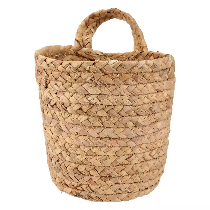 Cesta de mimbre colgante de pared para interiores y exteriores, maceta colgante de cuerda, decoración de maceta de flores, cesta de maceta colgante S - 1