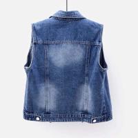 Chaleco Denim Vintage Chaleco Casual de Una Sola Pared para Mujeres Decoración de Cuentas Sueltas - details 7
