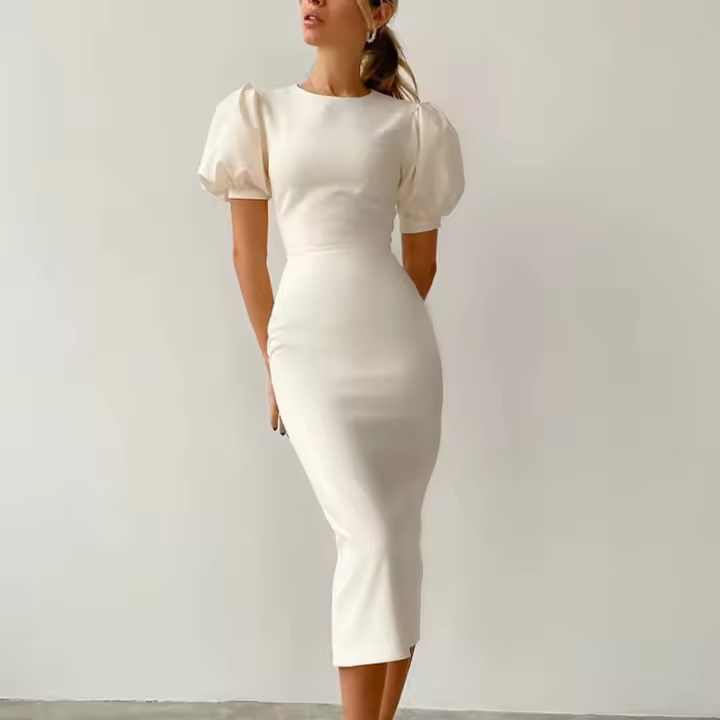 Vestido Verde de Verano 2025 Cuello Redondo Manga Corta - 1