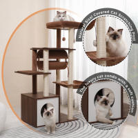 Muebles de madera modernos de la torre del gato, soporte del árbol del gato, 51,3 pulgadas con un túnel columpio de hamaca - details 6