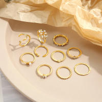 Conjunto de anillos de 10 Uds para mujer, conjunto de anillos de cadena de color dorado, estilo bohemio, moneda, serpiente, Luna, estrella, fiesta, tendencia, regalo, joyería - details 3