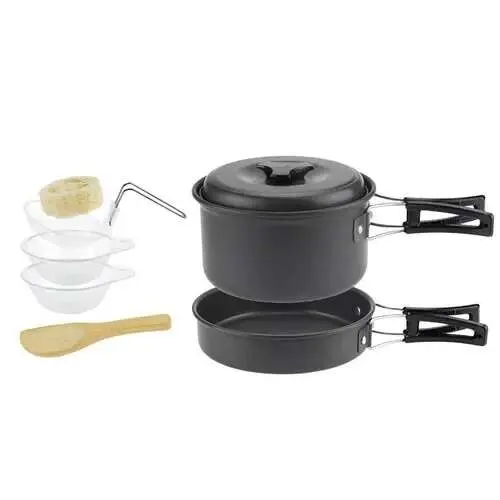 Juego de utensilios de cocina para 1-7 personas, olla y sartén portátiles livianos con bolsa de transporte, perfecto para acampar al aire libre - 1