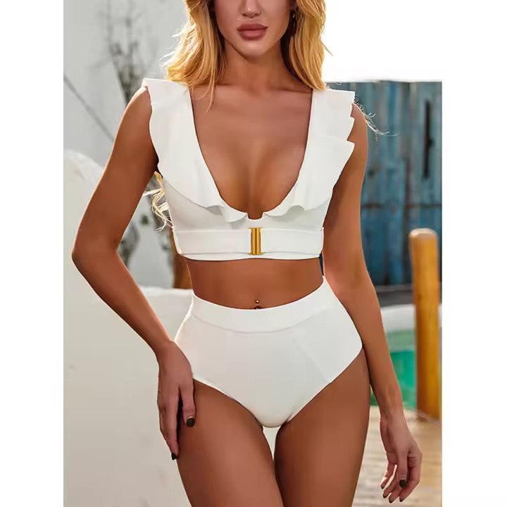 Conjunto de Bikini con Volantes para Mujer Bañador Push-Pull de Cintura Alta - 1