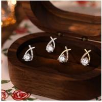 Pendientes de circonita cruzada para mujer, Plata de Ley s925, Elegante, ligero, lujo, alto grado, sentido del temperamento, moda - details 3