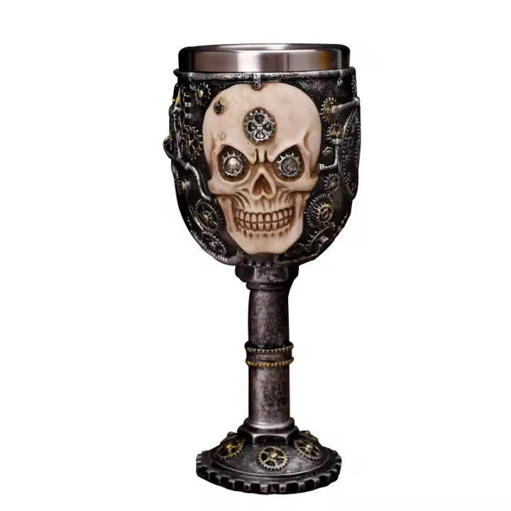 Copa de Mano de Calavera Creativa Vino de Acero Inoxidable con Resina Copa de Doble Espíritu para el Hogar - 1