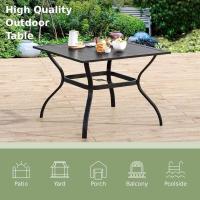Mesa de bistró cuadrada para comedor de patio con listones de acero y metal de 37 pulgadas, muebles de exterior, mesa de jardín, orificio para sombrilla de 1,57 pulgadas - details 4