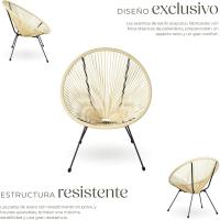 Exterior de Acero, Estilo Acapulco, 2 Sillas y 1 Mesa con Cristal, Mesa y Sillas de Terraza Resistentes a la Intemperie, Topes en Patas, para Interior y Exterior - beige - details 4