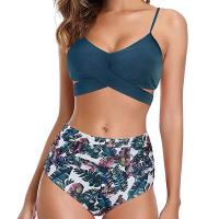 Nuevo traje de baño bikini multicolor estampado con espalda cruzada de dos piezas de cintura alta para mujer - details 6