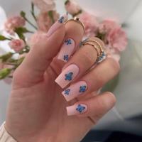 24Pcs/Box Uñas Postizas Francés Arco Iris Con Patrón De Corazón Blanco Uñas Postizas Largas Cuadradas Cubiertas De Plástico Para Manicura - details 0