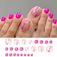 Juego De 24 Piezas Uñas Postizas De Acrílico Con Borde Blanco Y Flor Artísticas Para Pies Uñas Press on Removibles Para Fiestas - details 38