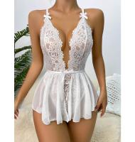 Traje sexy de encaje calado para mujer, traje suave y cómodo con lazo en V profundo, correa ajustable para el hombro, lencería de color sólido para mujer - details 0