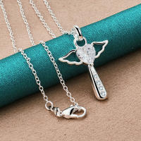 Collar de plata de ley 925 con colgante de circonita AAAAA, Cruz de Ángel, joyería de moda - details 0
