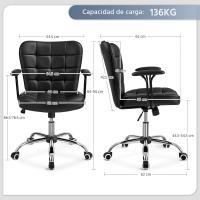 Silla de Oficina sin Reposabrazo Silla Oficina Tapizada de Cuero PU Silla con Ruedas Silla Ergonómica Base Metal Blanca - details 10