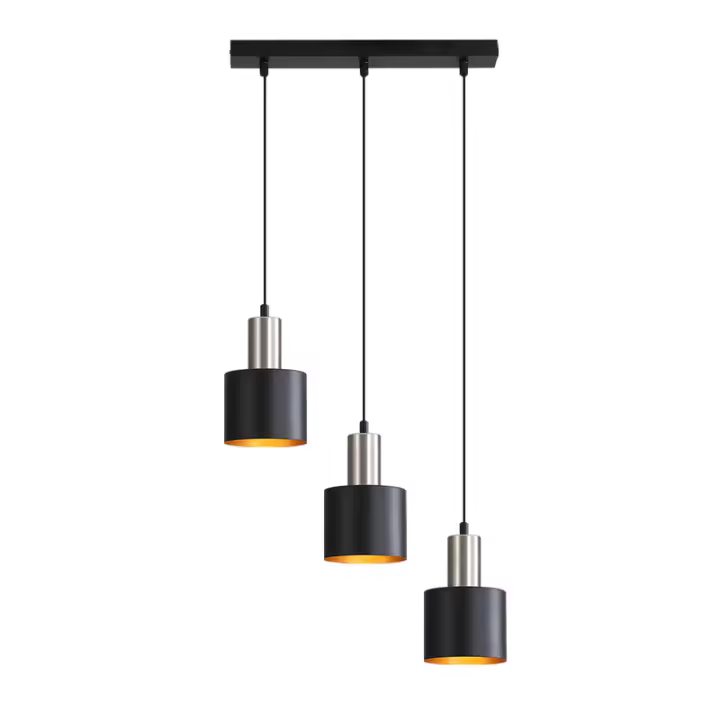 CBJKTX Lámpara Colgante para Mesa de Comedor E27 Lámpara Colgante Vintage - Lámpara Colgante de Cocina de 3 Bombillas Lámpara de Comedor Negro Dorado - 1