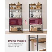 Estantería para Panadería con Toma de Corriente, Soporte de Microondas, Estantería de Cocina, Alambre de Metal, 14 Ganchos, 40 x 80 x 170 cm, Marrón Rústico y Negro - details 4