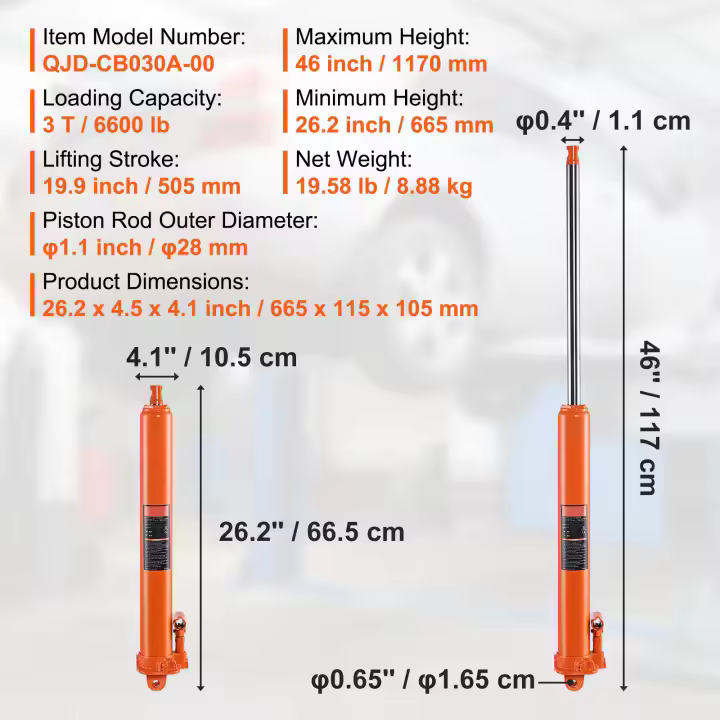 SucceBuy Gato hidráulico de gato largo, cilindro de elevación de motor, bomba de pistón y base de horquilla para elevadores, uso mecánico en granjas - 1