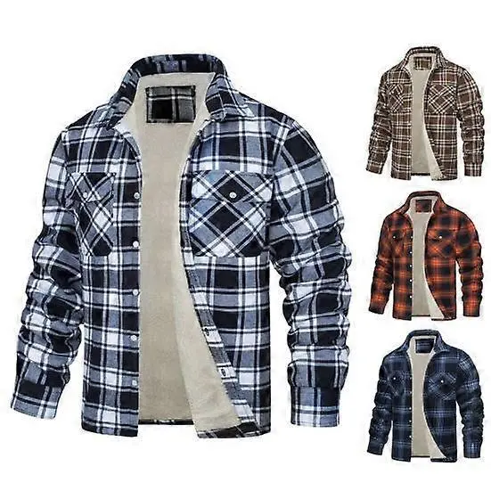 Chaqueta de otoño-invierno para hombre, solapa con estampado a cuadros, bolsillos de felpa suaves, de un solo pecho, holgada, gruesa, de manga larga, informal, de longitud media, abrigo para hombre BSSM - 1