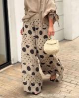 Conjunto Casual de Pantalón para Mujer Top de Hombro Descubierto, Mangas de Farol, Estampado de Punto Pantalones de Pierna Ancha - details 6