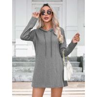 Vestido de punto con capucha de manga larga para mujer, vestidos cortos sueltos de Color sólido, tres Retro elegantes, promoción, nuevo - details 5