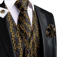 Chaleco de seda verde oscuro para hombre, vestido liso elegante, chaqueta sin mangas, 4 piezas, gemelos Hanky, traje de cachemira, chaleco, regalo de boda, corbata alta - details 20