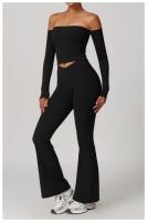 Traje de Yoga para gimnasio para mujer, conjunto deportivo ajustado transpirable, pantalones acampanados de entrenamiento, Camiseta deportiva de realce, conjunto de Yoga de manga larga, 2 uds. - details 28
