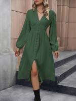 Elegante Vestido Largo para Mujer Cuello en V, Color Sólido, Diseño Harajuku Nuevo - details 9