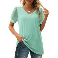 Camisa de manga corta para mujer, blusa elegante de verano a la moda, cuello en v, color sólido, tops Casuales - details 14