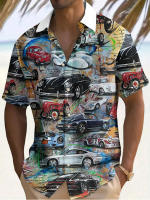 Camisa Casual de Manga Corta con Estampado de Coche Moda Vintage para Hombres - details 2