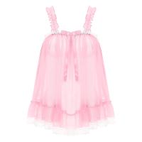 Picardías transparentes sexis para mujer, Top de malla transparente con tirantes y volantes, camisola con ribete de encaje y lazo, lencería, ropa de dormir tentadora para discoteca - details 9
