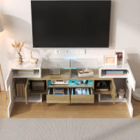 Mueble TV Elegante Tablero Bajo de Alta Brillo Blanco Diseño Moderno Superficie de Vidrio Luces LED - details 5