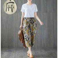 Pantalones de algodón y lino para mujer, pantalones harén con estampado de verano, pantalones holgados Retro a la moda hasta el tobillo para mujer - details 9
