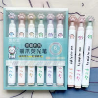 Rotuladores fluorescentes con forma de pata de gato, bolígrafos de dibujo en colores Pastel para estudiantes, suministros de oficina y escuela, papelería bonita, 6 unidades por juego - details 2