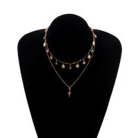 Collar de margaritas con esmalte de goteo, hoja de Metal con colgante de relámpago de aleación creativa multicapa a la moda - details 2