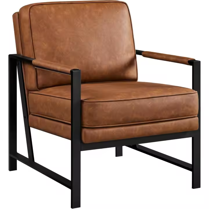 Sillón Dormitorio Butaca de Salón Silla de Recepción Tapizada en Piel Sintética Marrón Metal Oficina Capacidad 136 kg - 1