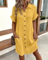 Minivestido Vintage liso para mujer, moda de verano con cuello en V, manga tres cuartos, vestido de lino y algodón, Vestidos informales para vacaciones - details 13