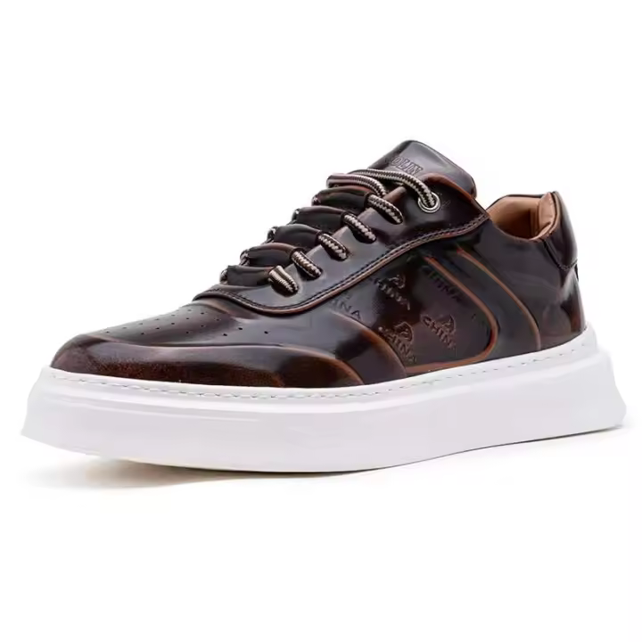 Nuevos zapatos blancos genuinos de alta calidad para hombre, zapatos de cuero de Italia, capa superior, zapatillas con elevador de Color desnudo puro para hombre - 1