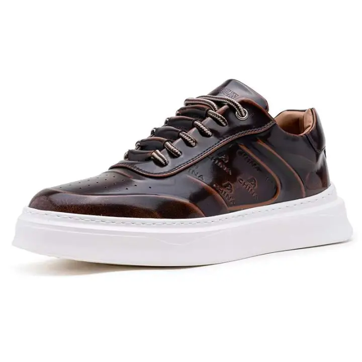 Nuevos zapatos blancos genuinos de alta calidad para hombre, zapatos de cuero de Italia, capa superior, zapatillas con elevador de Color desnudo puro para hombre - 1