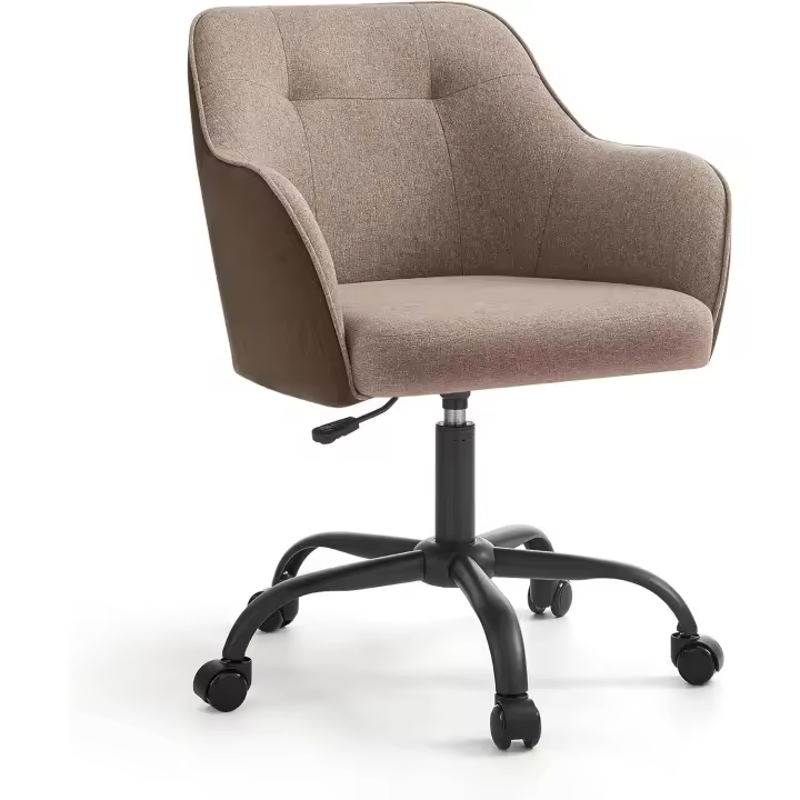 Silla de estudio, giratoria, altura ajustable, carga de 110 kg, marco de acero, tela de algodón-lino transpirable, para estudio, dormitorio, marrón OBG019K01 - 1
