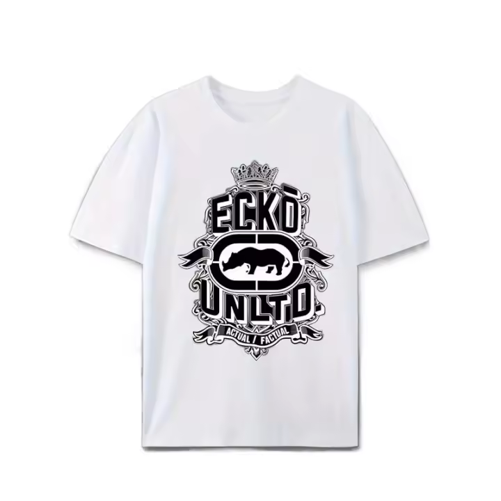 Camiseta Casual de Manga Corta para Hombres Cuello Redondo, Estampado Blanco y Negro, Ideal para Actividades al Aire Libre en Verano, Tejido de Poliéster - 1