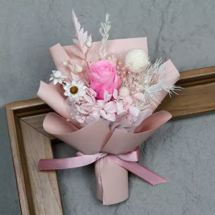 Día de San Valentín Día de la Madre rosas reales con caja de regalo Mini ramo de flores eternas - 1