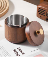Ceniceros de madera de nogal con tapa, bandeja de viento cubierta con acero inoxidable, bandeja de ceniza para interiores y exteriores para el hogar y la sala de estar - details 1