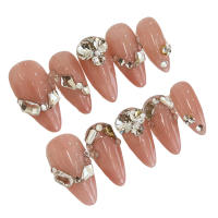 10 piezas de uñas artificiales hechas a mano de cobertura total con diamantes de imitación para decoración de uñas de mujeres y niñas - details 0