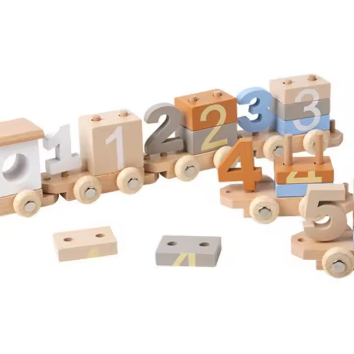 Tren pequeño Digital de juguete de madera para niños, rompecabezas de ensamblaje de bloques de construcción magnéticos para regalos de cumpleaños - 1