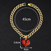 Cadena De Miami Iced out 15mm Con Colgante De Corazón Rojo De Hip Hop Joyería De Aleación Y Rhinestone Para Hombres - details 2
