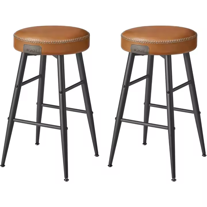 2 Taburetes de Bar, Taburetes de Cocina, Taburetes de Desayuno, Cuero Sintético con Costuras, 63 cm de Alto - 1
