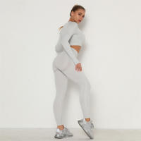 conjunto de yoga para mujer sin costuras ropa deportiva de gimnasio con manga larga sujetador de alto cinturón leggings de gimnasio traje deportivo - details 30