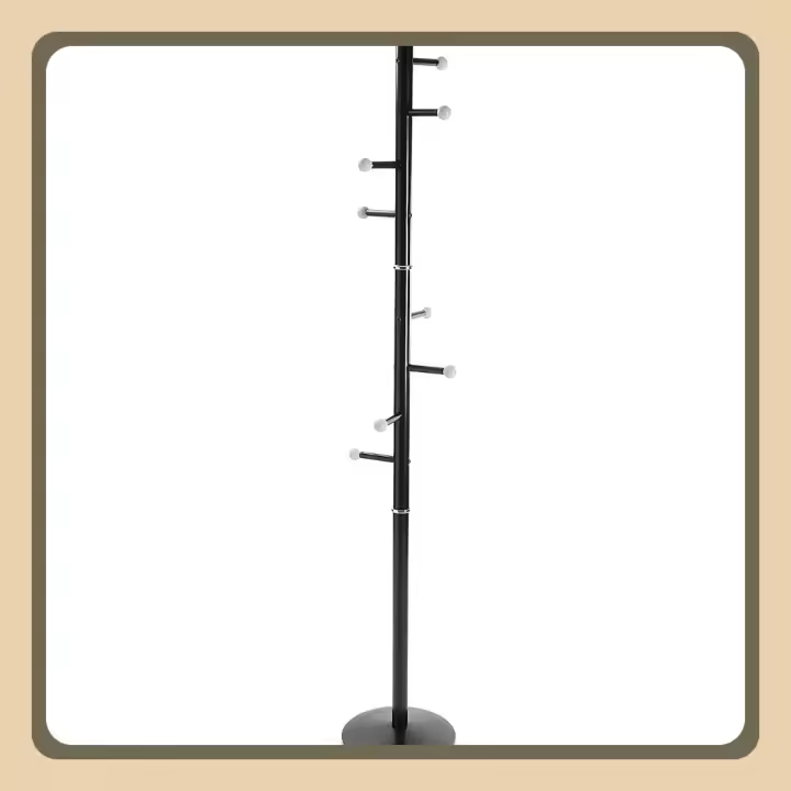 Ruan Perchero de Pie de Estilo Minimalista, con 9 Ganchos o Colgadores para Ropa o Bolsos para el Recibidor, Medidas (Al x L x An) 173 x 28 x 28 cm, Metal, Color Negro - 1