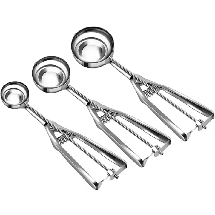 Juego de cucharas para helado con gatillo de varios tamaños, acero inoxidable, Juego de 3 cucharas para galletas para hornear - 1