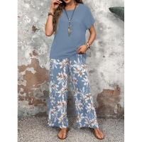 Conjunto de dos piezas de verano, suéter holgado versátil con cuello redondo estampado, atuendo informal para mujer - details 6