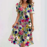 Vestido largo hasta la rodilla estampado elegante y a la moda para mujer, novedad de 2025, vestido holgado informal con cuello en V, nuevo estampado Floral, bata para mujer - details 4
